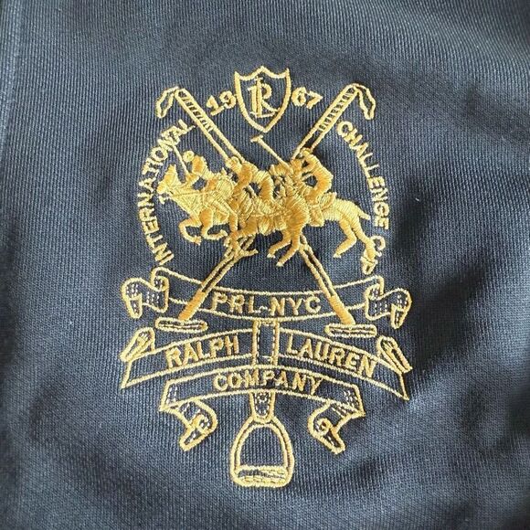 Vintage Polo by Ralph Lauren Men’s Black and Gold Cotton Zip Varsity Sweatshirt - Picture 3 of 16